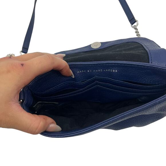 MARC BY MARC JACOBS New Q Karlie Leather Crossbody Dark Blue Chain Flap Snap - Picture 7 of 10